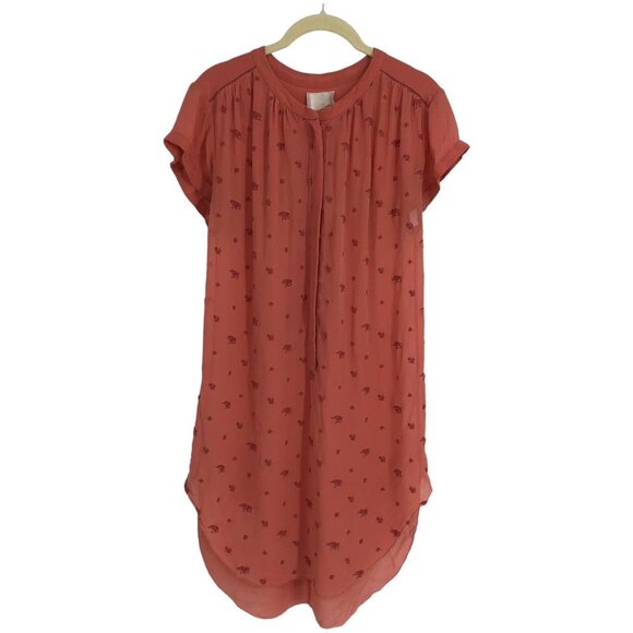 Aritzia Wilfred  Le Fou Peach Short Sleeve Embroidered 1/2 Button Midi Dress XS - Picture 1 of 13